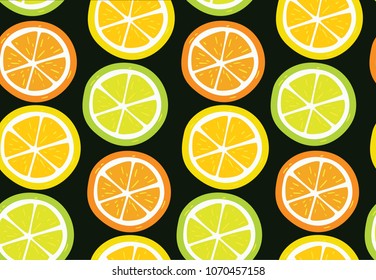 Citrus mix pattern. Vector background with lemon, lime, orange
