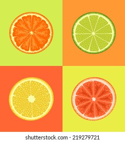 Citrus on different colors backgrounds