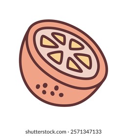 Citrus orange or grapefruit doodle icon hand drawn with black line and colored