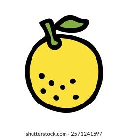 Citrus orange or lemon doodle icon hand drawn with black line and colored