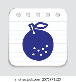Citrus orange or lemon doodle icon hand drawn with blue pen on a notepaper