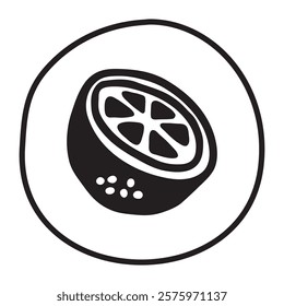 Citrus orange or lemon doodle icon hand drawn with black line in freehand style