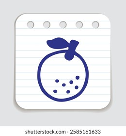 Citrus orange or lemon doodle icon hand drawn with blue pen on a notepaper