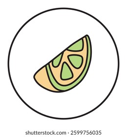 Citrus orange or lemon doodle icon hand drawn with black line and colored