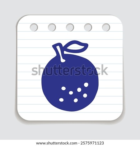 Citrus orange or lemon doodle icon hand drawn with blue pen on a notepaper