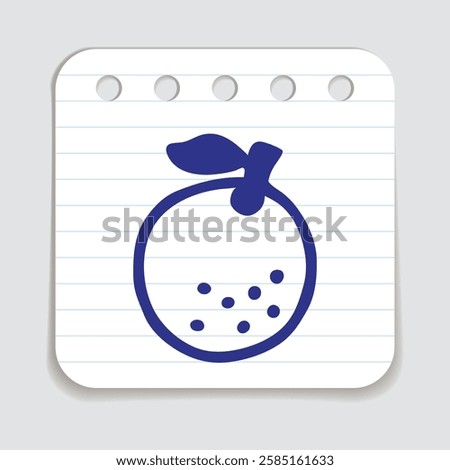 Citrus orange or lemon doodle icon hand drawn with blue pen on a notepaper