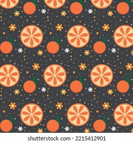 Citrus orange pattern with flowers