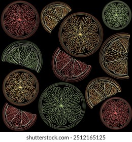 citrus outline pattern on black background