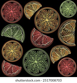 citrus outline pattern on black background