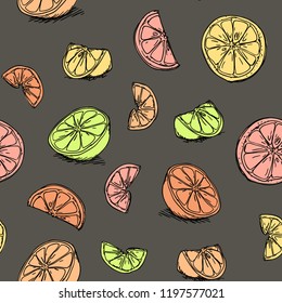 Citrus painted hand drawn seamless pattern. Abstract modern doodle wallpaper background. Vector illustration.
