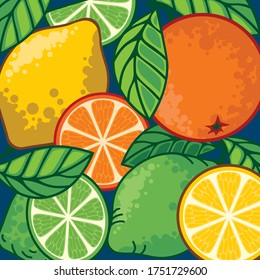 Zitrusfrüchte. Muster von Zitronen, Orangenkalk und Grapefruits.
