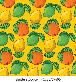Citrus. Pattern of lemon, orange lime and grapefruit.