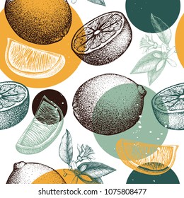 Citrus pattern. Lime background. Vector fruit illustration. Summer drawing for logo, icon, label, packaging design.