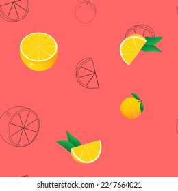 Citrus pattern of orange on a pink background. Vector illustration.