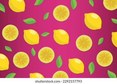 Citrus pattern, slices of lemon. Fresh organic tropical fruit background. Vegetarian design full of vitamins, creative summer refreshing concept