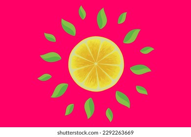 Citrus pattern, slices of lemon. Fresh organic tropical fruit background. Vegetarian design full of vitamins, creative summer refreshing concept