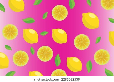Citrus pattern, slices of lemon. Fresh organic tropical fruit background. Vegetarian design full of vitamins, creative summer refreshing concept