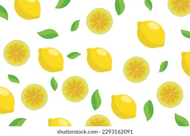 Citrus pattern, slices of lemon. Fresh organic tropical fruit background. Vegetarian design full of vitamins, creative summer refreshing concept