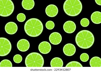 Patrón cítrico, rodajas de cal. Fondo de frutas tropicales orgánicas frescas. Diseño vegetariano lleno de vitaminas, concepto creativo de refresco veraniego