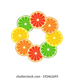 Citrus ring made of grapefruit, orange, lemon and lime slices