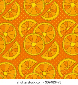 Citrus seamless pattern. Background with oranges and dots