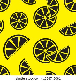 Citrus seamless pattern with black fruit on bright yellow background. Vector illustration