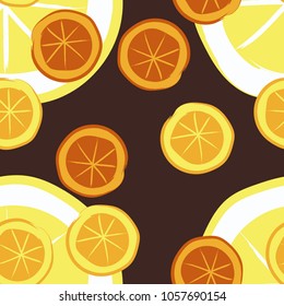Citrus seamless pattern. Bright lemons in a cut.