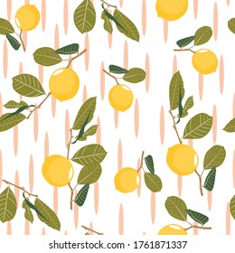 Citrus seamless pattern with colorful lemons.Summer  fresh background. Fruits textile abstract texture.