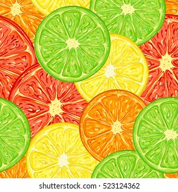 Citrus seamless pattern consisting of a slice of Lime, orange, Grapefruit and Lemon