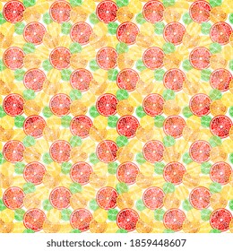 Citrus seamless pattern with grapefruit, orange, lemon, lime cut. Vector illustration tropical fruits.EPS 10