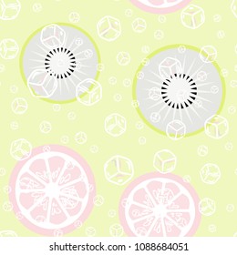 Citrus seamless pattern with lemon and kiwi fruit. Cocktail. Soda.