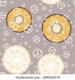 Citrus seamless pattern with lemon and kiwi fruit. Cocktail. Soda.