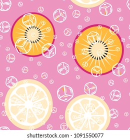 Citrus seamless pattern with lemon and kiwi fruit.Pink. Cocktail. Soda.