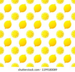 Citrus seamless pattern - lemons and lemon slices - vector background for decoration on drink, vitamin, healthy food.