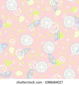 Citrus seamless pattern with lemons and limes. Cocktail.Soda.