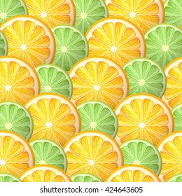 Citrus seamless pattern with lime and orange. Summer mood.