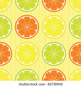 Citrus seamless pattern with limes, lemons and oranges. EPS 8 CMYK with global colors vector illustration.