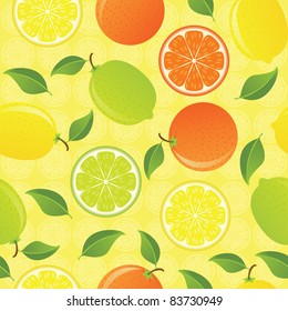 Citrus seamless pattern with limes, lemons and oranges. EPS 8 CMYK with global colors vector illustration.
