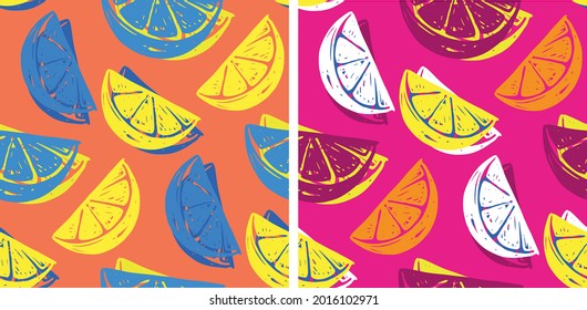 Citrus seamless pattern modern illustration. Lemon and orange fruits with leaves.Lemon slices seamless pattern, lemon vector background, fresh fruit surface pattern