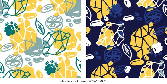 Ilustración moderna sin fisuras de cítricos. Frutos de limón y naranja con hojas.Ropa de limón sin soldadura, fondo vectorial de limón, patrón de superficie de fruta fresca