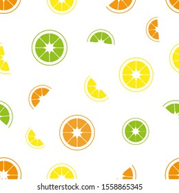 Citrus seamless pattern on a white background. Oranges, lemons and limes for wallpaper. Added to swatch panel.
