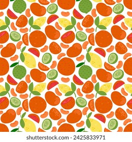 Citrus seamless pattern on a white background. Hand drawn illustration, print design.