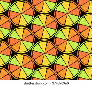 Citrus Seamless Pattern in Orange, Lemon, Lime and Grapefruit colors. Citrus Slices Seamless Background.