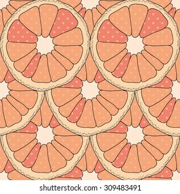 Citrus seamless pattern. Pink background with oranges and dots.