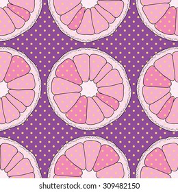 Citrus seamless pattern. Purple background with oranges