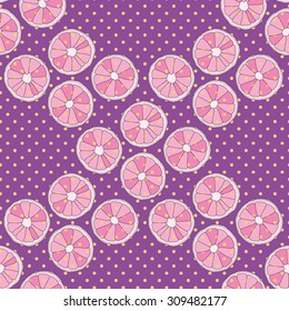 Citrus seamless pattern. Purple background with oranges