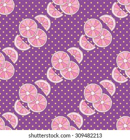 Citrus seamless pattern. Purple background with oranges