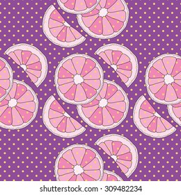 Citrus seamless pattern. Purple background with oranges