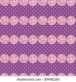 Citrus seamless pattern. Purple background with oranges