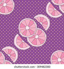 Citrus seamless pattern. Purple background with oranges